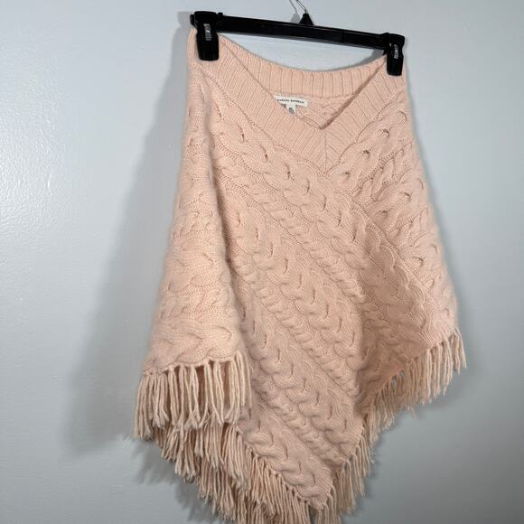 Banana Republic Angora Wool Cable Knit Fluffy Fringe Poncho M/L Soft Cozy Winter - Picture 3 of 8
